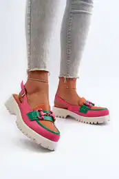 Women's Flat Heel Sandals with Orange Decoration D&A