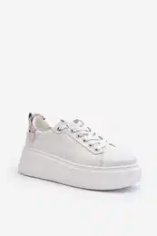 Leather Women's Sneakers with Bracelet 4406 White