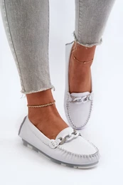 White Women's Leather Moccasins With Decoration S.Barski LR339