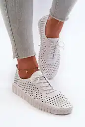 PH2 Women's Leather Sneakers with Lacy Pattern White Ilvima