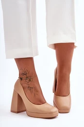 PH2 Leather Heels on a Massive Heel Nude Rosalia