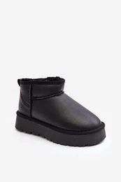 FS1 Women's Leather Snow Boots On Platform Black Loreley