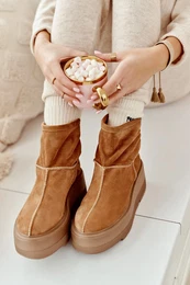Leather Women's Boots on Chunky Sole Camel 3424