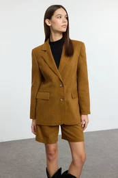 Brown Suede Woven Blazer Jacket