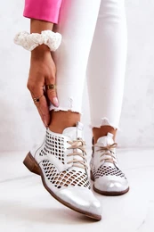 2704 Leather Cut-out Boots White-Silver