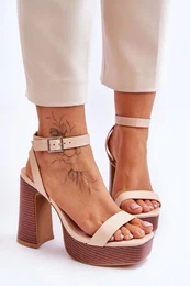 FI1 Leather Sandals On A Chunky Platform Beige Marina