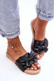 FK1 Fashionable women's slippers with a bow Black Estera