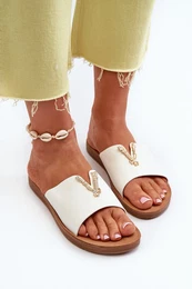 FJ1 Women's flat sole sandals with eco leather decoration white Makia