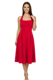 Red A-Line Bow Detail Woven Chic Dress