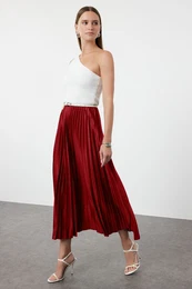 Burgundy Pleated Maxi Skirt