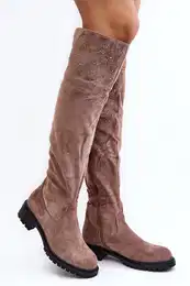 PG1 Women's Embellished Over-The-Knee Boots with Flat Heel Beige Cintya