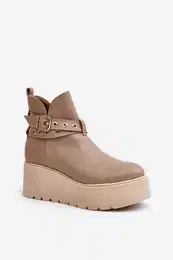 Women's Leather Platform Boots with Straps 1752 Beige