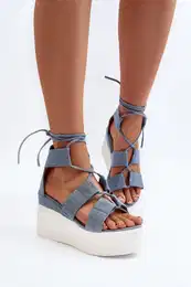 PS1 Women's Denim Sandals with Laces Blue Helavi