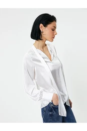 Satin Blouse with Tie Detail Long Sleeve