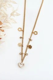 Fashionable Chain With Flowers And Heart Gold