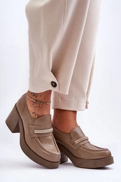 LEMAR Leather Half-Boots On A Heel With Decoration Dark Beige Gelanor