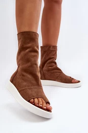 Brown Women's Suede Sandals with Upper 3441
