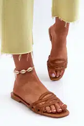 FJ1 Women's Eco Leather Flat Heel Sandals Brown Moldela