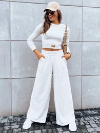 Zestaw damski spodnie wide led i crop top z dugim rkawem ASTRAL ALLURE jasnobeowy
