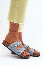 FB2 Women's Jeans Flip Flops on Cork Platform with Straps Blue Doretta