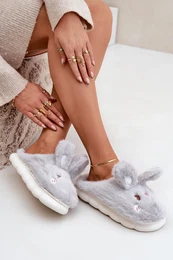 marka niezdefiniowana Furry Slippers With Bunny Motif Light Gray Natasha