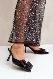 FG2 Fabric Heels With Bow Black Selatea