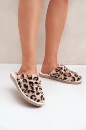 Faux Fur Slippers Panther Beige