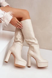 FS1 Heeled And Platform Boots Made Of Eco Leather Light Beige Felilorn