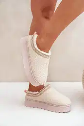 FR1 Women's Snow Boots On Platform With Embroidery Light Beige Tirissa