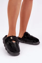 marka niezdefiniowana Furry Slippers With A Small Brooch Black Primaria