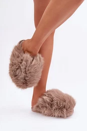 marka niezdefiniowana Women's Fur Slippers Dark Beige Wladisa