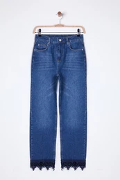 Blue More Sustainable Lace Detailed Normal Waist Straight Jeans