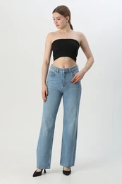Blue High Waist Wide Leg Jeans