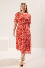 Curve Multicolored Floral A-line Midi Woven Dress