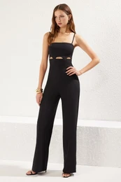 Black Cut Out/Window Detailed Woven Overalls