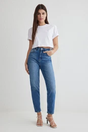 Blue High Waist Comfort Mom Jeans
