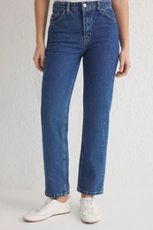 Blue Normal Waist Straight Jeans
