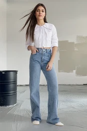 Blue High Waist Wide Leg Jeans