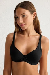 Black Polyamide Non-wired Coated T-Shirt Bra Knitted Bra