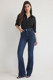 Dark Blue Premium High Waist Flare Jeans