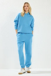 Light Blue Thick Polar Fleece Hooded Oversize/Relaxed Cut Knitted Tracksuit