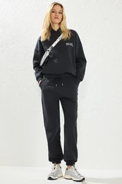 Anthracite Thick Polar Fleece Hooded Oversize/Relaxed Cut Knitted Tracksuit