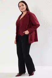 Curve Burgundy Lined Oversize/Wide Cut Blazer Woven Plus Size Fabric Jacket