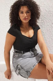 Curve Black Knitted Plus Size Blouse