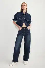 Dark Blue Regular Waist Barrel Baggy Jeans