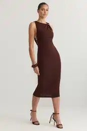 Brown Accessory Detail Knitted Midi Dress