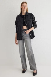 Grey High Waist Wide Leg Jeans