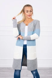 Sweater Cardigan in the straps gray+azure