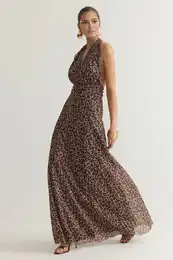 Multicolored A-Line Leopard Patterned Knitted Long Elegant Evening Dress & Graduation Dress