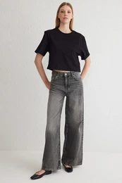 Anthracite High Waist Loose Wide Leg Jeans